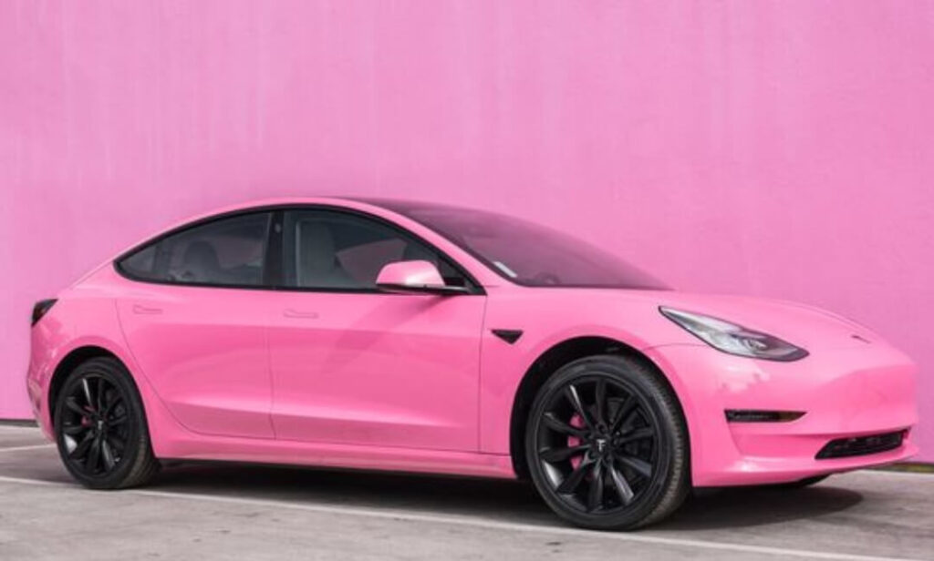 Tesla Model 3 hot pink car
